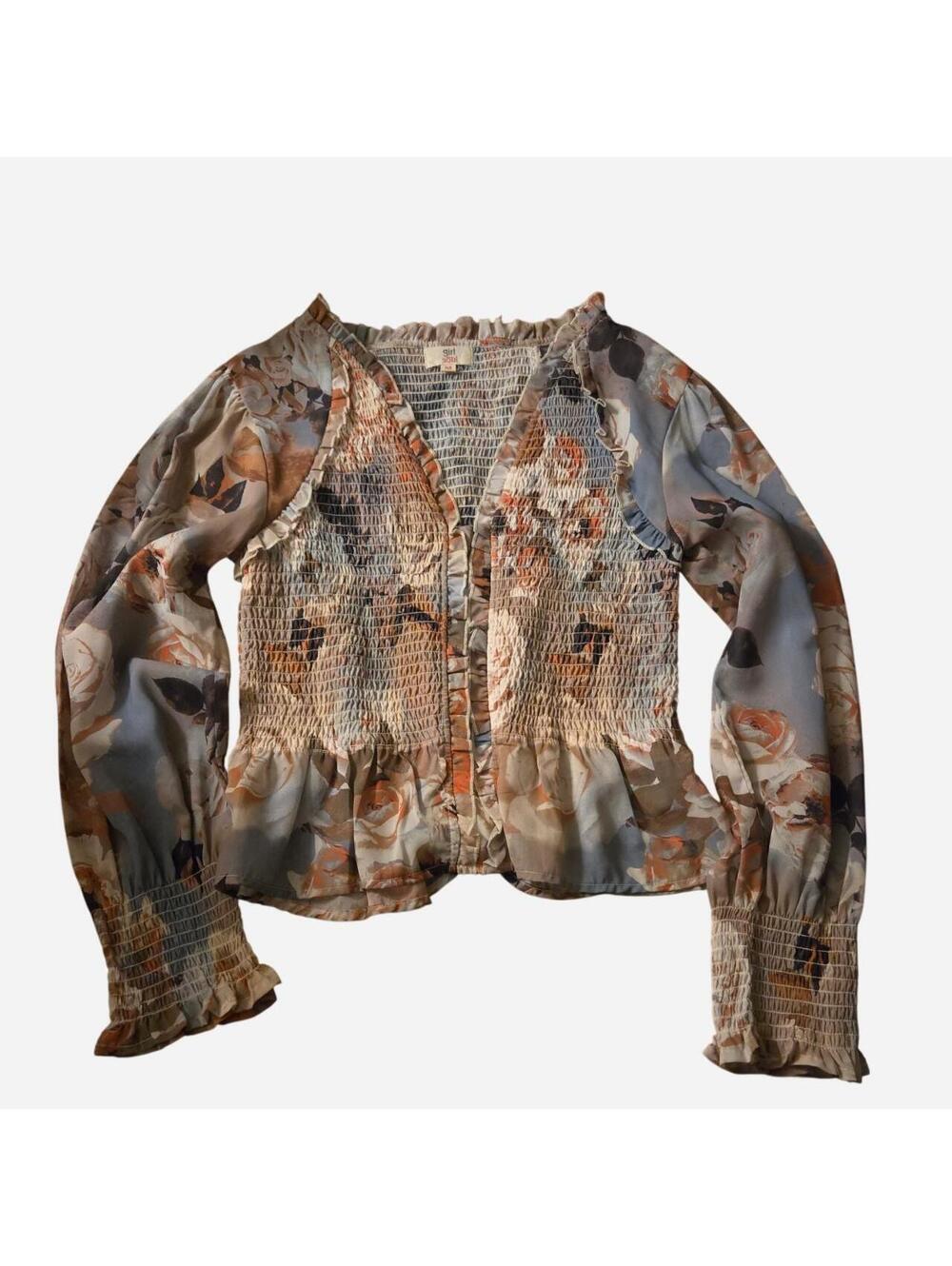 Girl Soul Floral earth tone colors Smocked Blouse